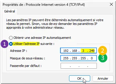 Paramétrage protocole TCP/IPV4